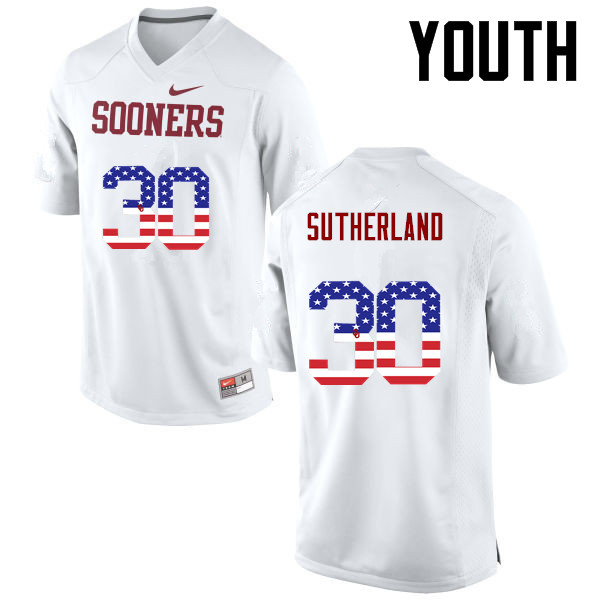 Youth Oklahoma Sooners #30 Calum Sutherland College Football USA Flag Fashion Jerseys-White